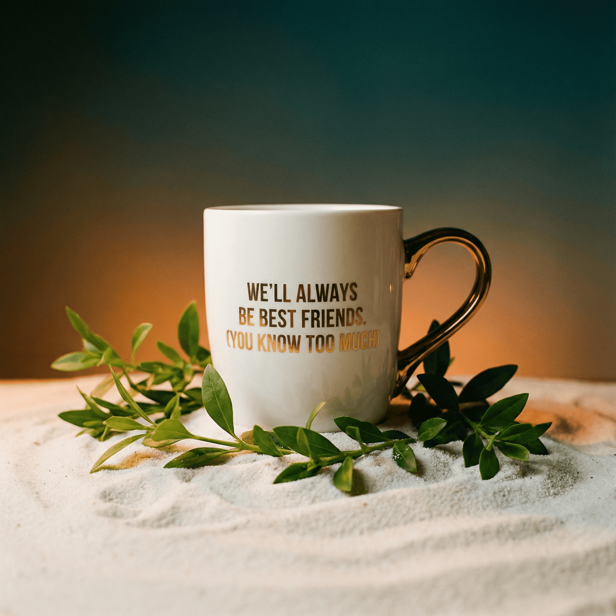 We'll Always Be Best Friends (You Know Too Much) Mug Gold Handle | Stoneware Coffee Tea Cup | 16oz
