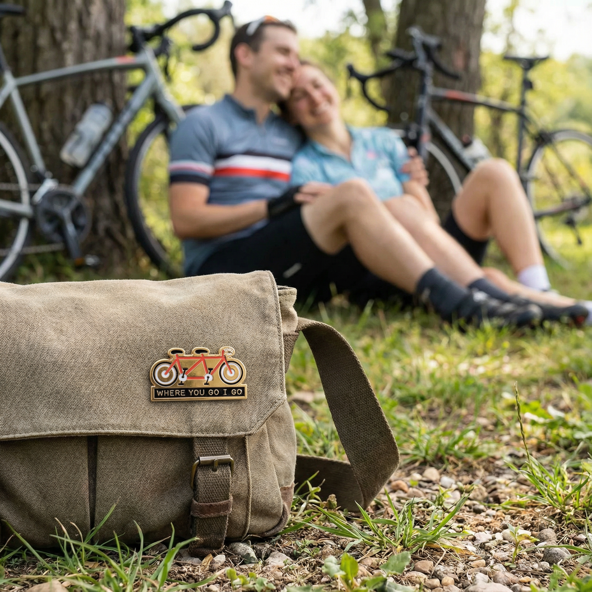 Where You Go I Go - Where You Stay I Stay Enamel Pin in Tandem Bike