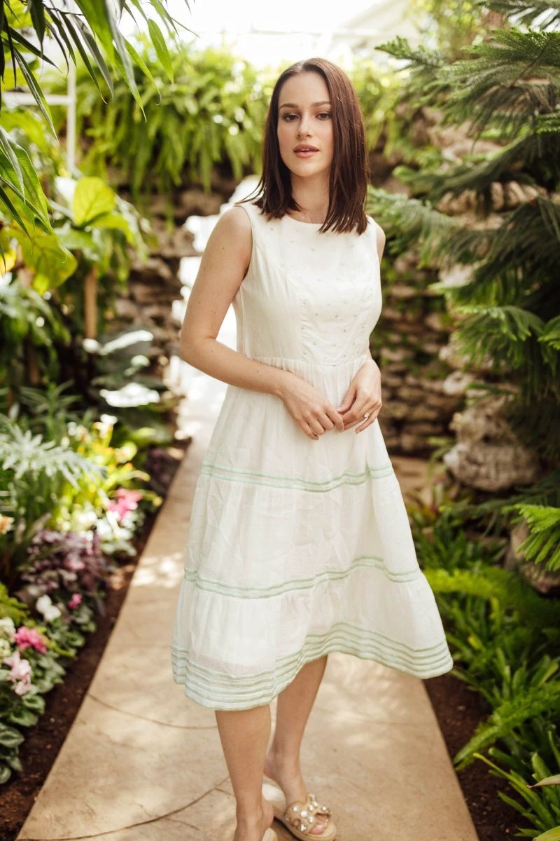 Saloni White Midi Dress with Embroidery by Raas
