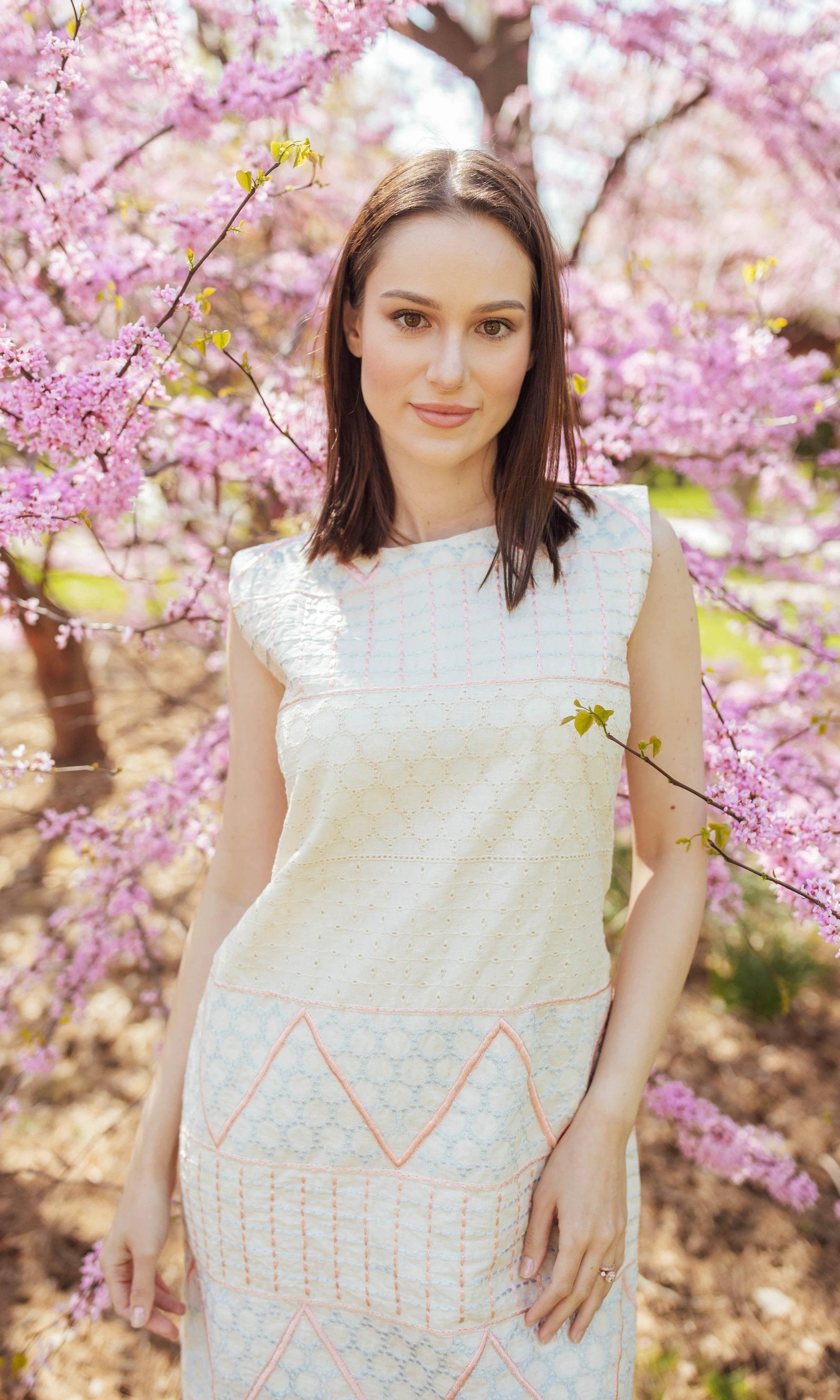 Gia White Mini Dress with Eyelet Embroidery by Raas