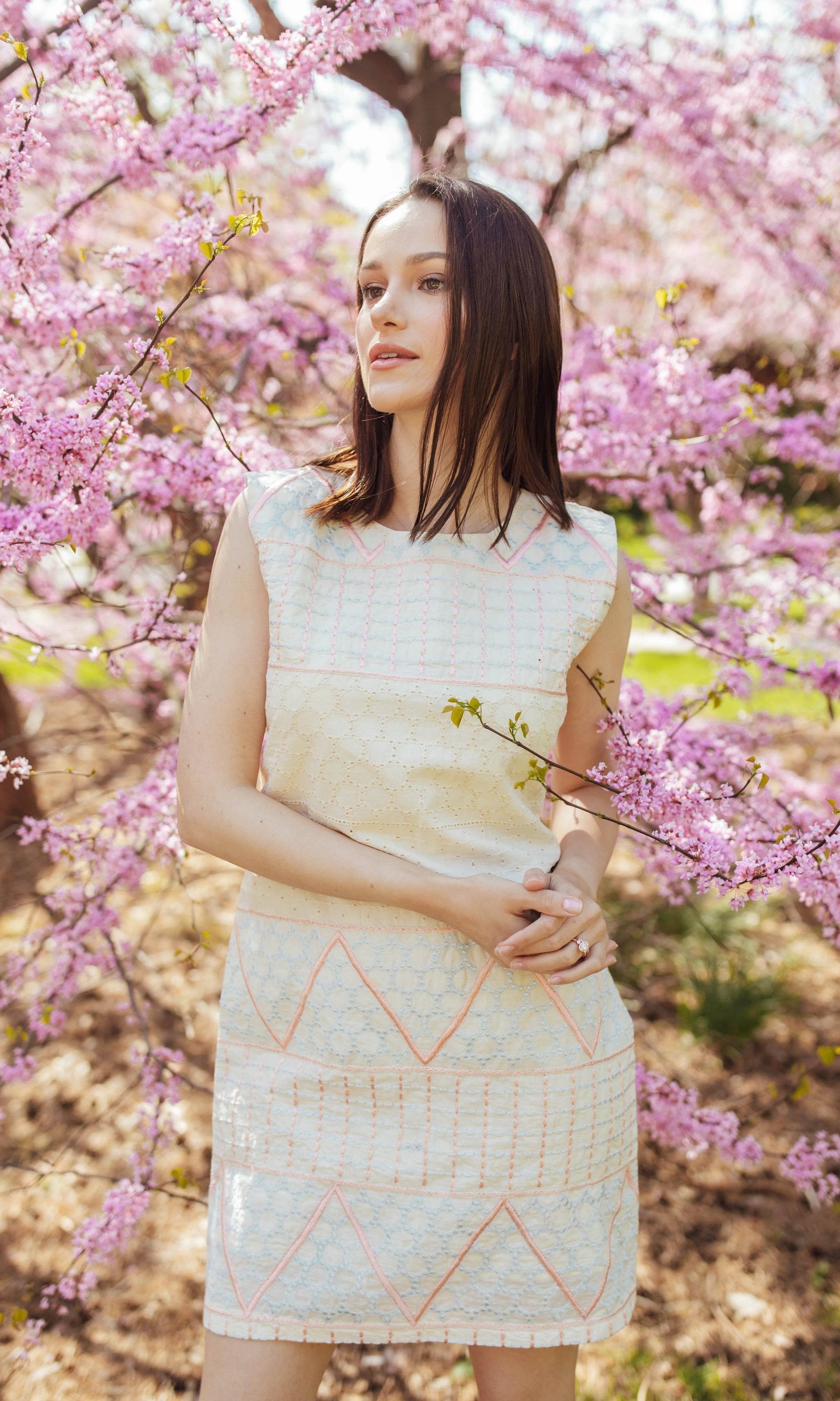 Gia White Mini Dress with Eyelet Embroidery by Raas