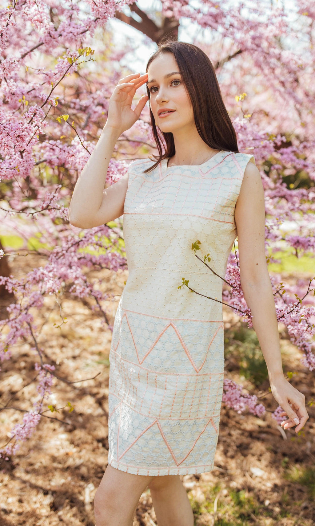 Gia White Mini Dress with Eyelet Embroidery by Raas