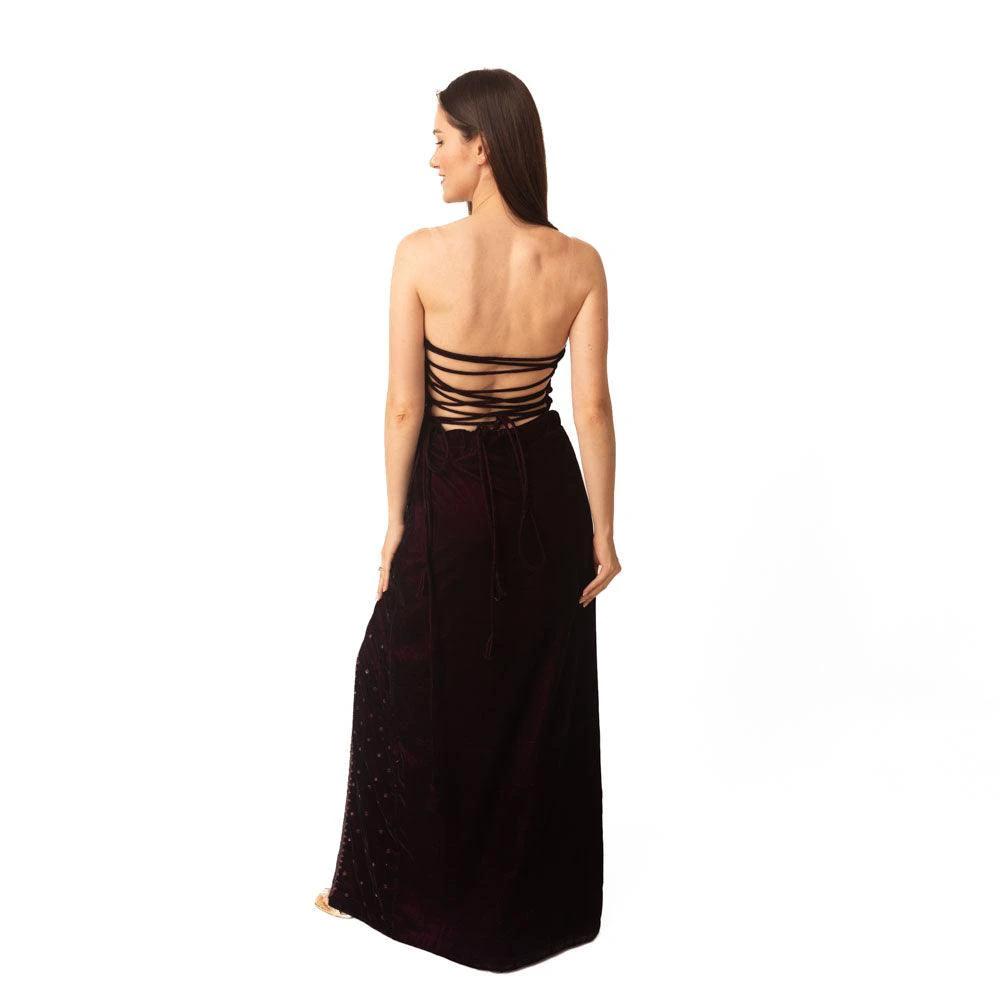 Lavina Velvet Long Dress with Slit by Raas
