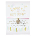 Wishing You a Happy Birthday Cupcake Charm Cord Bracelet on a Gift Card