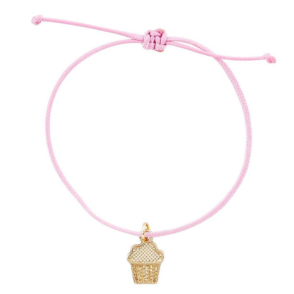 Wishing You a Happy Birthday Cupcake Charm Cord Bracelet on a Gift Card