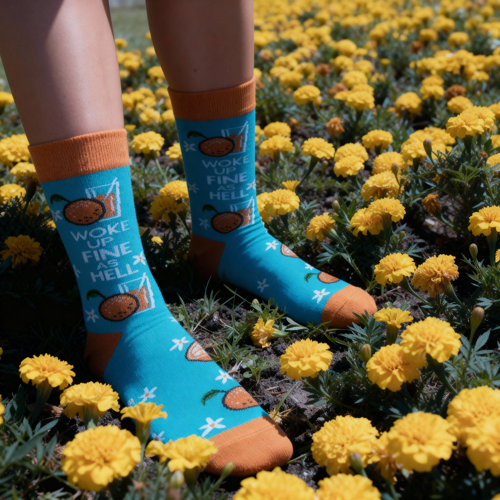 Woke Up Fine As Hell Socks in Blue | Orange Juice Illustration | Gift for Her