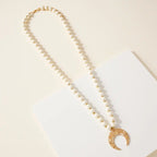 Wood Bead Crescent Pendant Necklace | Ivory or Mint