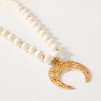 Wood Bead Crescent Pendant Necklace | Ivory or Mint by The Bullish Store