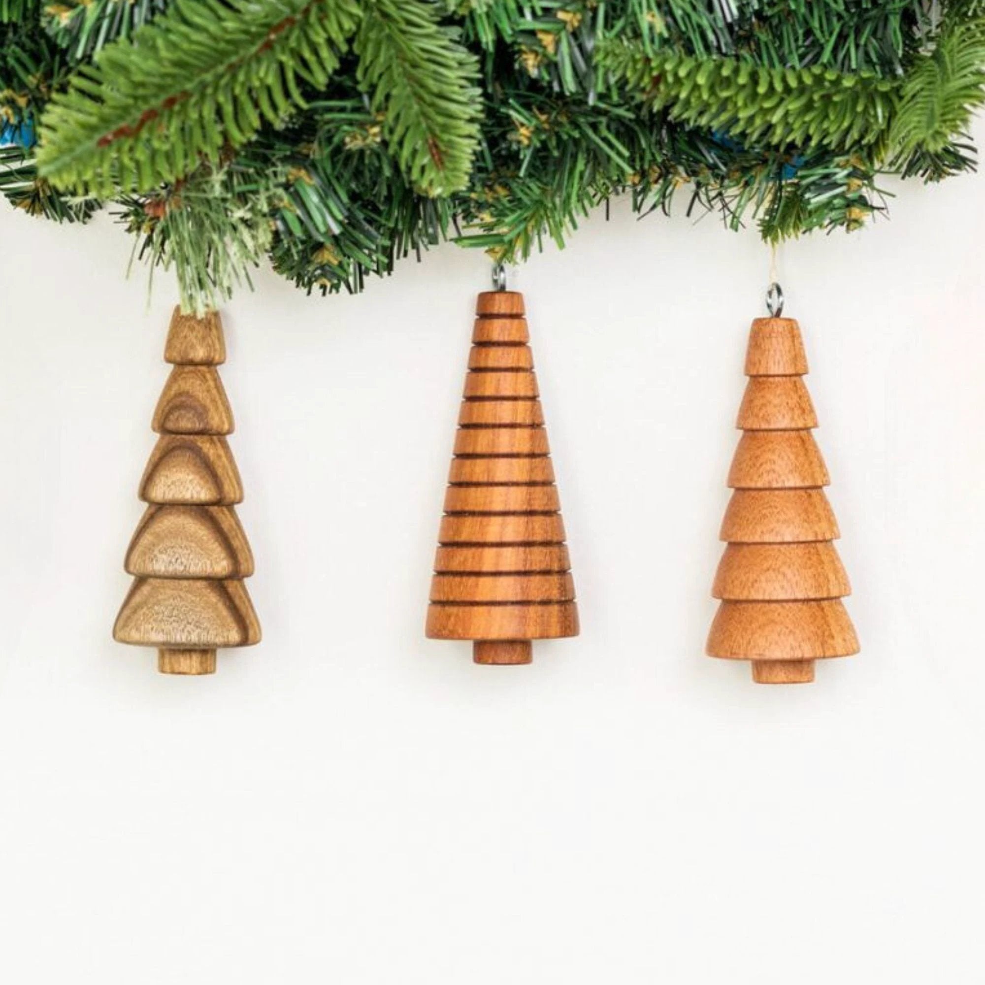 Reclaimed Wood Tree Ornaments - Set of 3 by Upavim Crafts