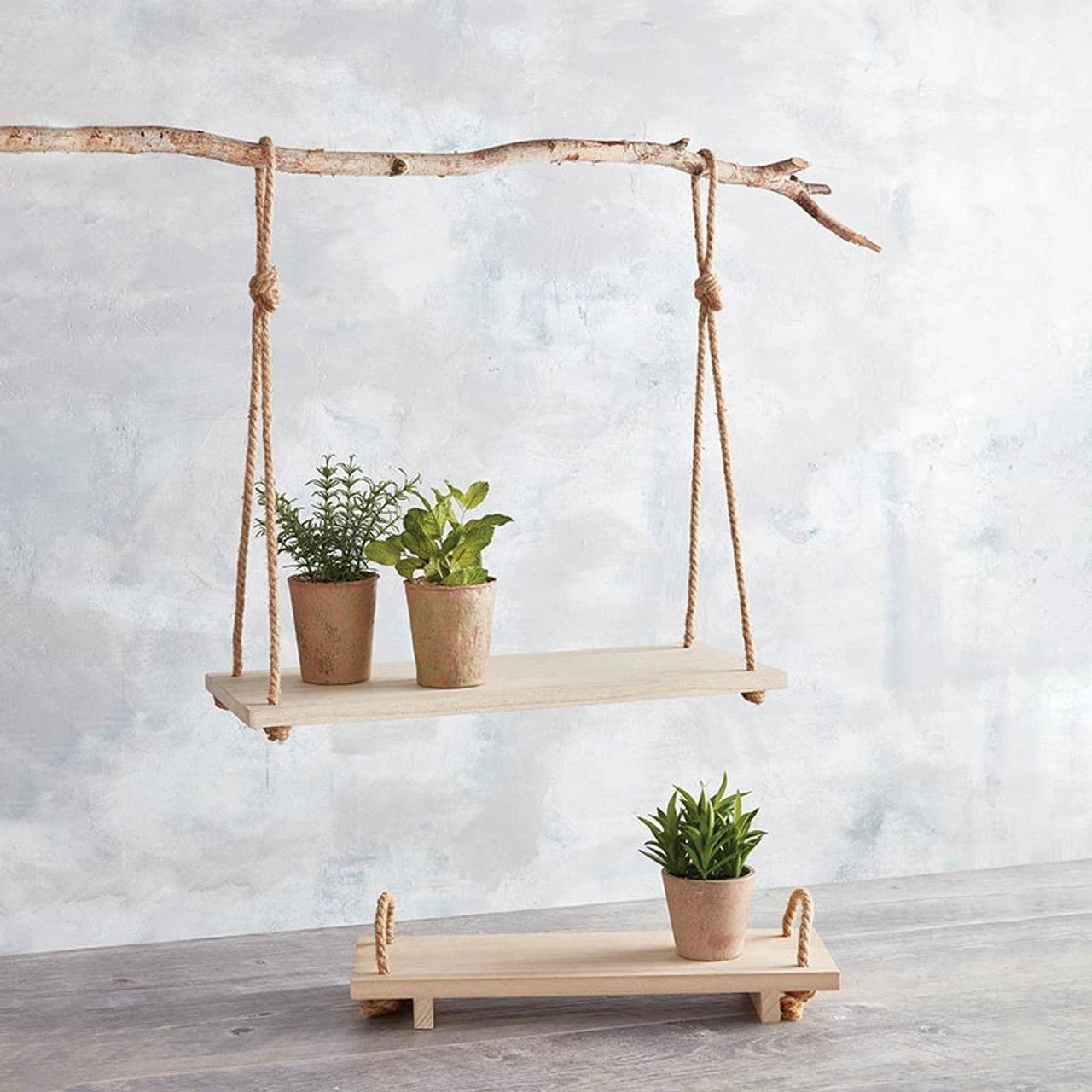 Wooden Shelf With Rope Handles | Display or Organizing Shelf Sits on Table or Mantle 16" x 5.5" by The Bullish Store