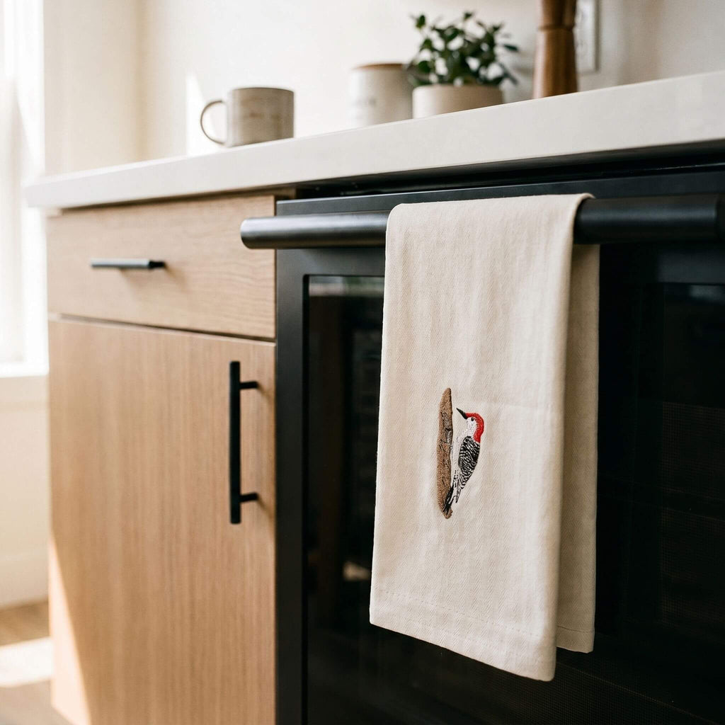 100% Cotton Tea Towels with Bird Embroidery - Kitchen Towels