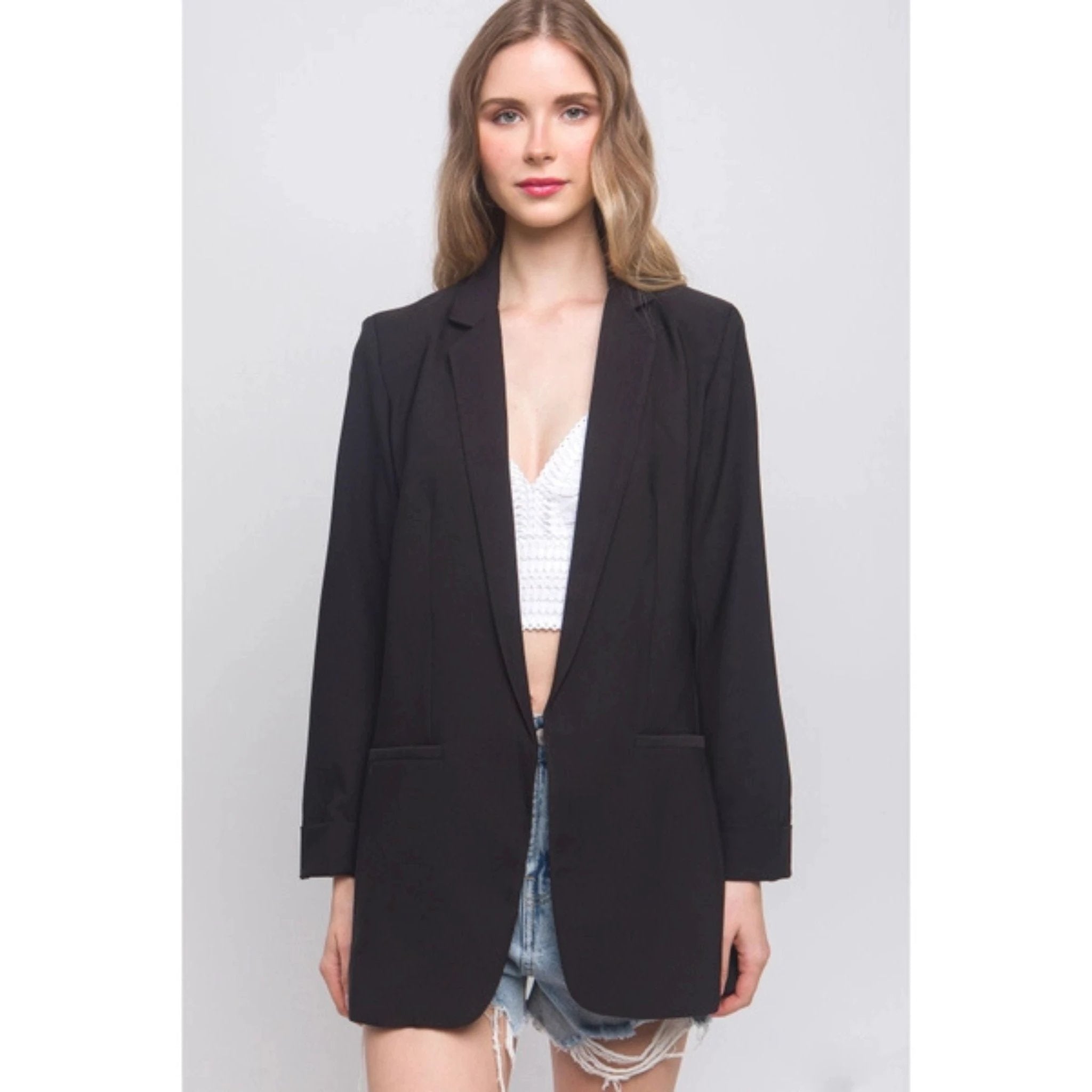 Woven Solid Vertigo Blazer in Black [Size L-XL Remaining] by The Bullish Store