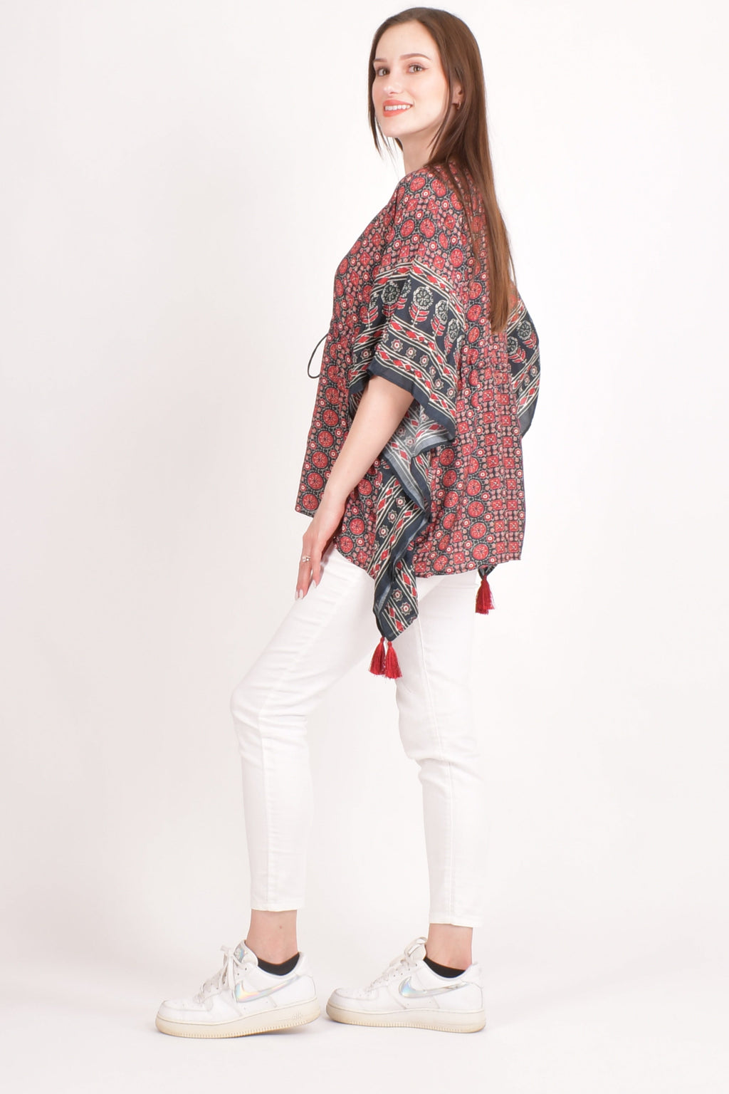 Yana Embroidered Ajrakh Kaftan Top