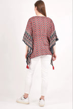 Yana Embroidered Ajrakh Kaftan Top by Raas