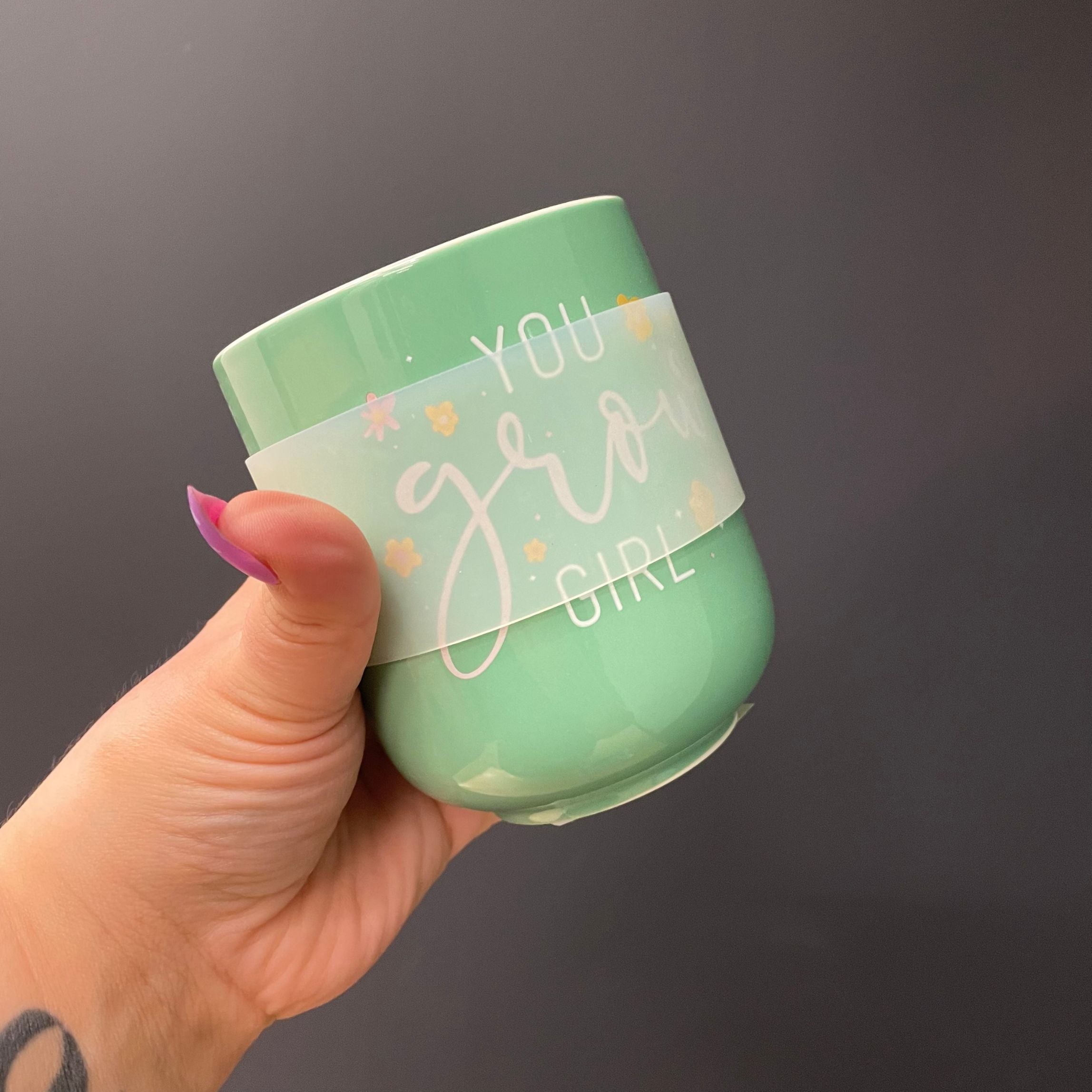 You Grow Girl Ceramic To Go Mug | Holds 16 oz. | Eco Mug with Silicone Lid and Sleeve
