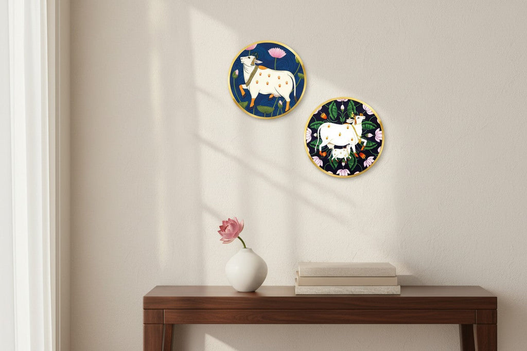 Set of 2 - Round Shape MDF Wall Hanging Decor