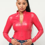 Zipper Front PU Bodysuit in Red [Available in SM-L] by The Bullish Store