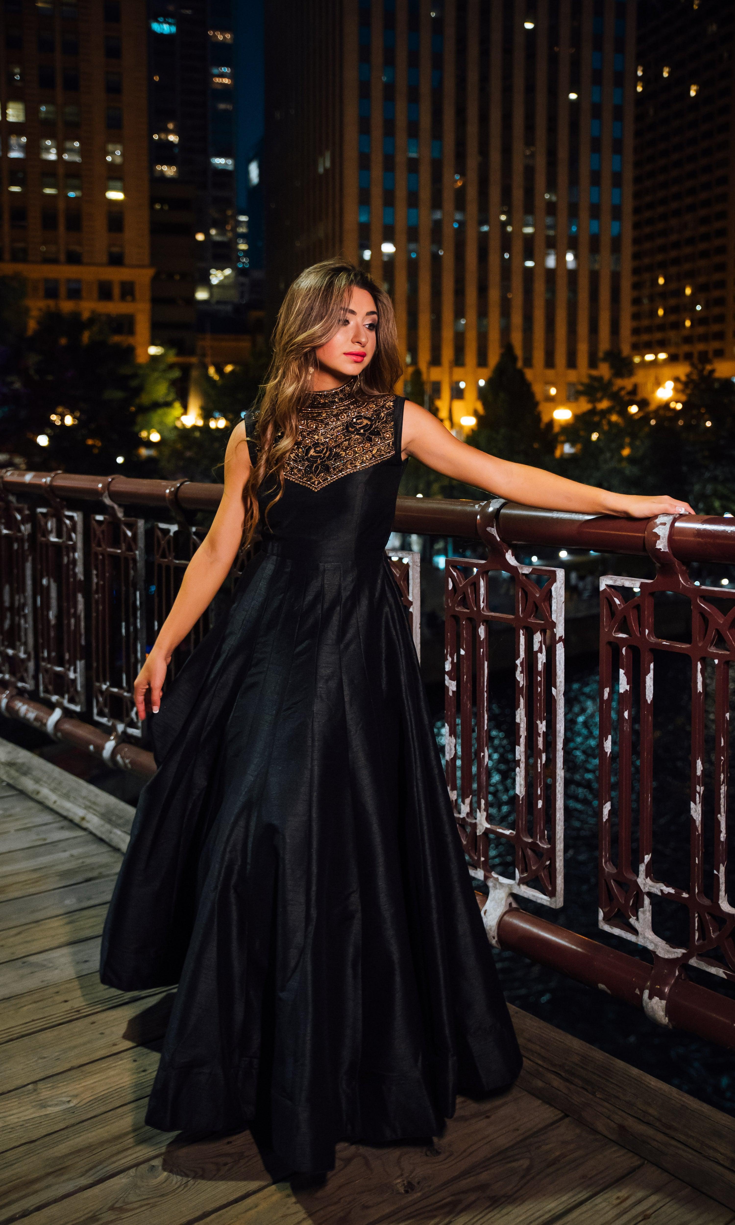 Zuri Black Gown with Hand Embroidery