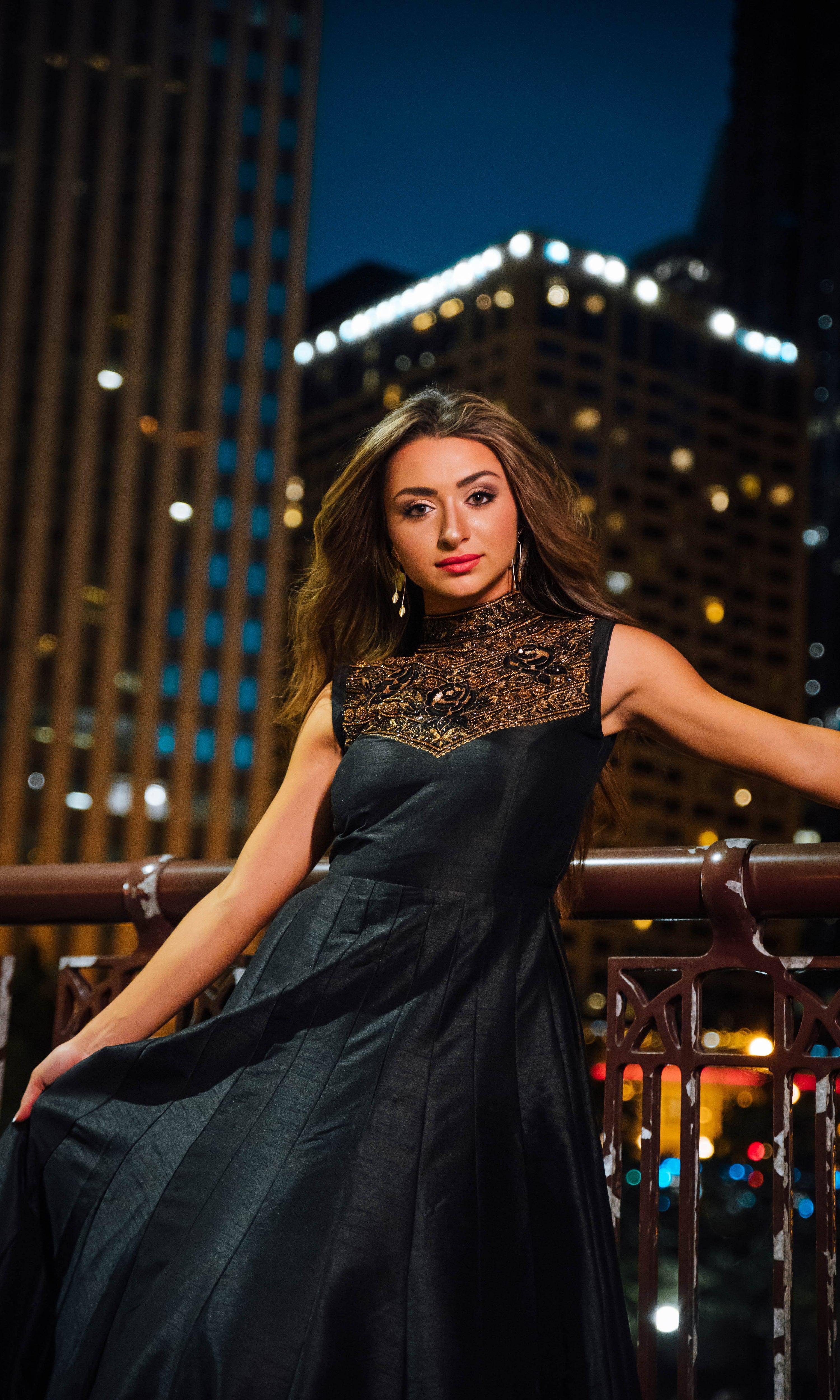 Zuri Black Gown with Hand Embroidery