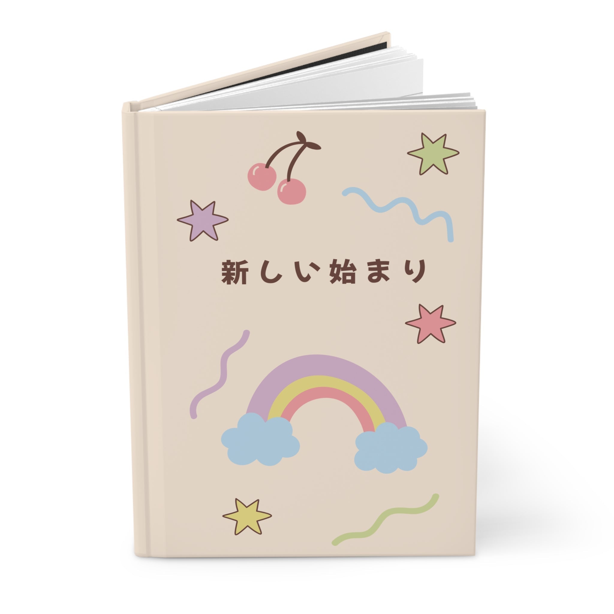 新しい始まり (A New Beginning) Hardcover Journal, Kawaii Rainbow & Cherry Notebook with Japanese text for mindfulness journaling, back to school Paper products La Vie Bien 新しい始まり (A New Beginning) Hardcover Journal, Kawaii Rainbow & Cherry Notebook with Japanese text for mindfulness journaling, back to school