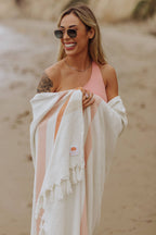 Oceanside Sunset Stripe Cotton Beach Blanket by Beach State