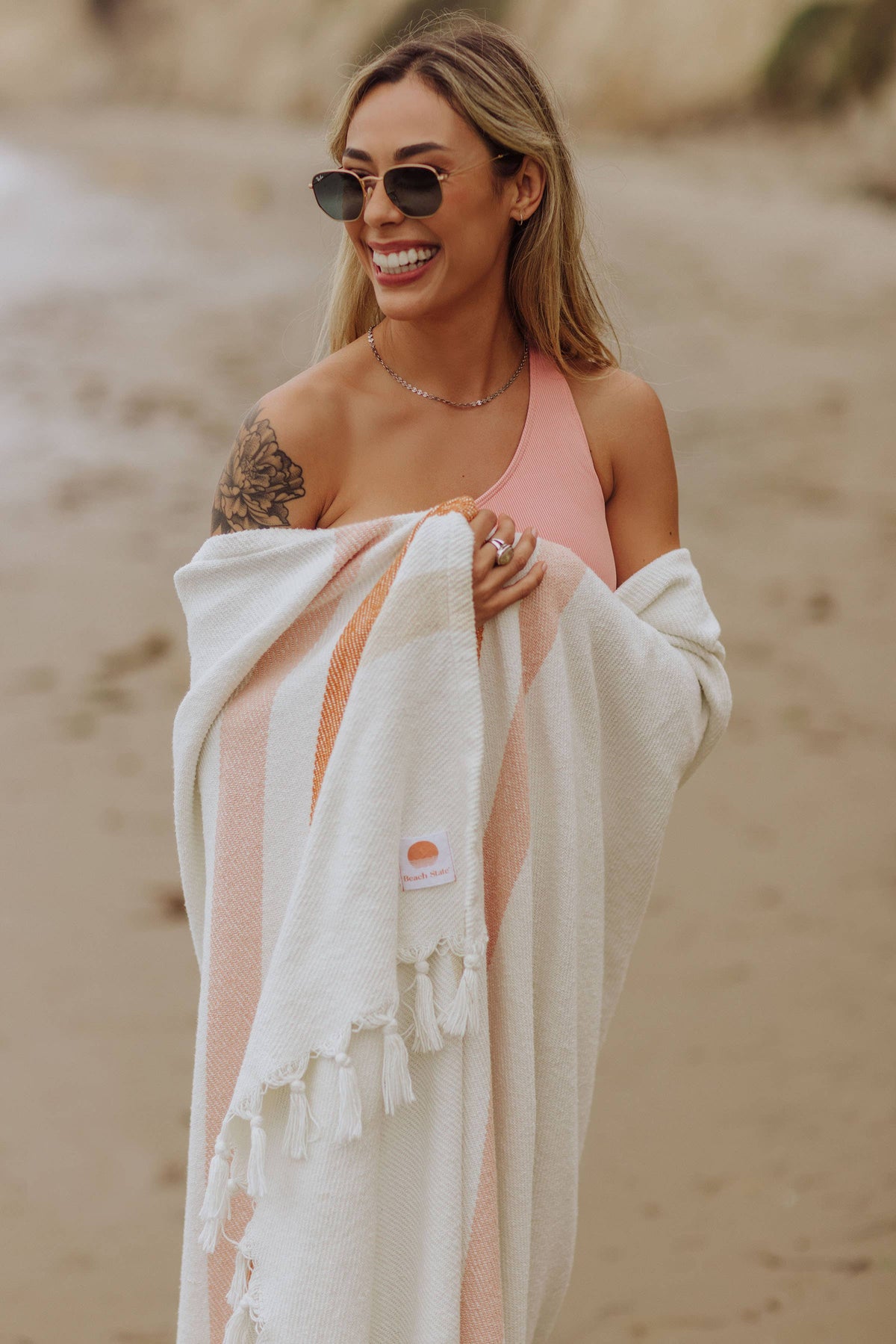 Oceanside Sunset Stripe Cotton Beach Blanket by Beach State