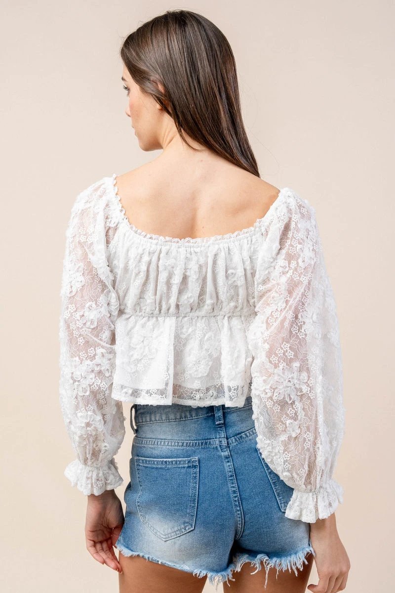 Bella Lace Angelica – 3D Off-Shoulder Floral Blouse in White by Bella Moda Latina