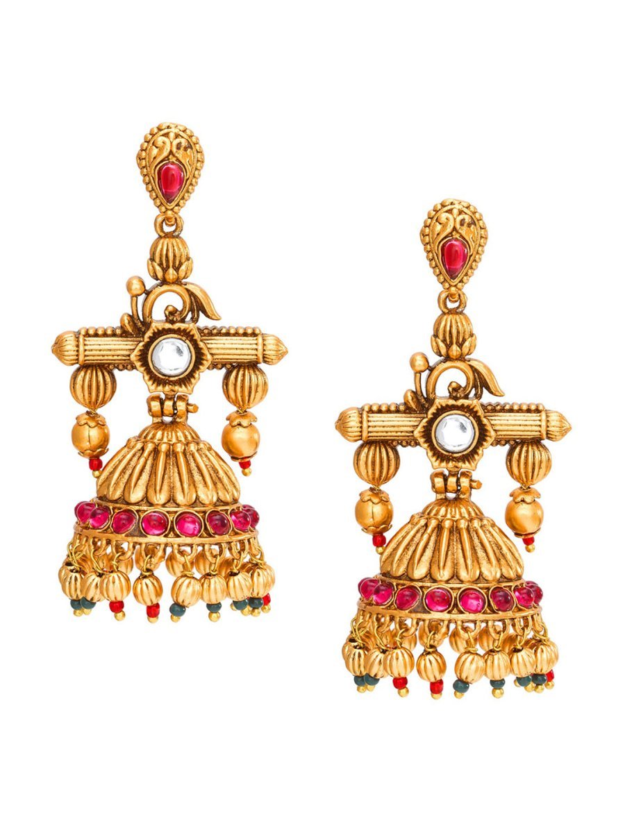 Aadita Gold-Toned Geometric Jhumkas Earrings Aadita La Vie Bien Aadita Gold-Toned Geometric Jhumkas Earrings