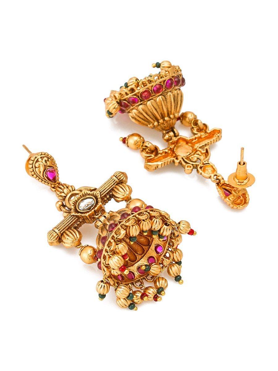 Aadita Gold-Toned Geometric Jhumkas Earrings Aadita La Vie Bien Aadita Gold-Toned Geometric Jhumkas Earrings