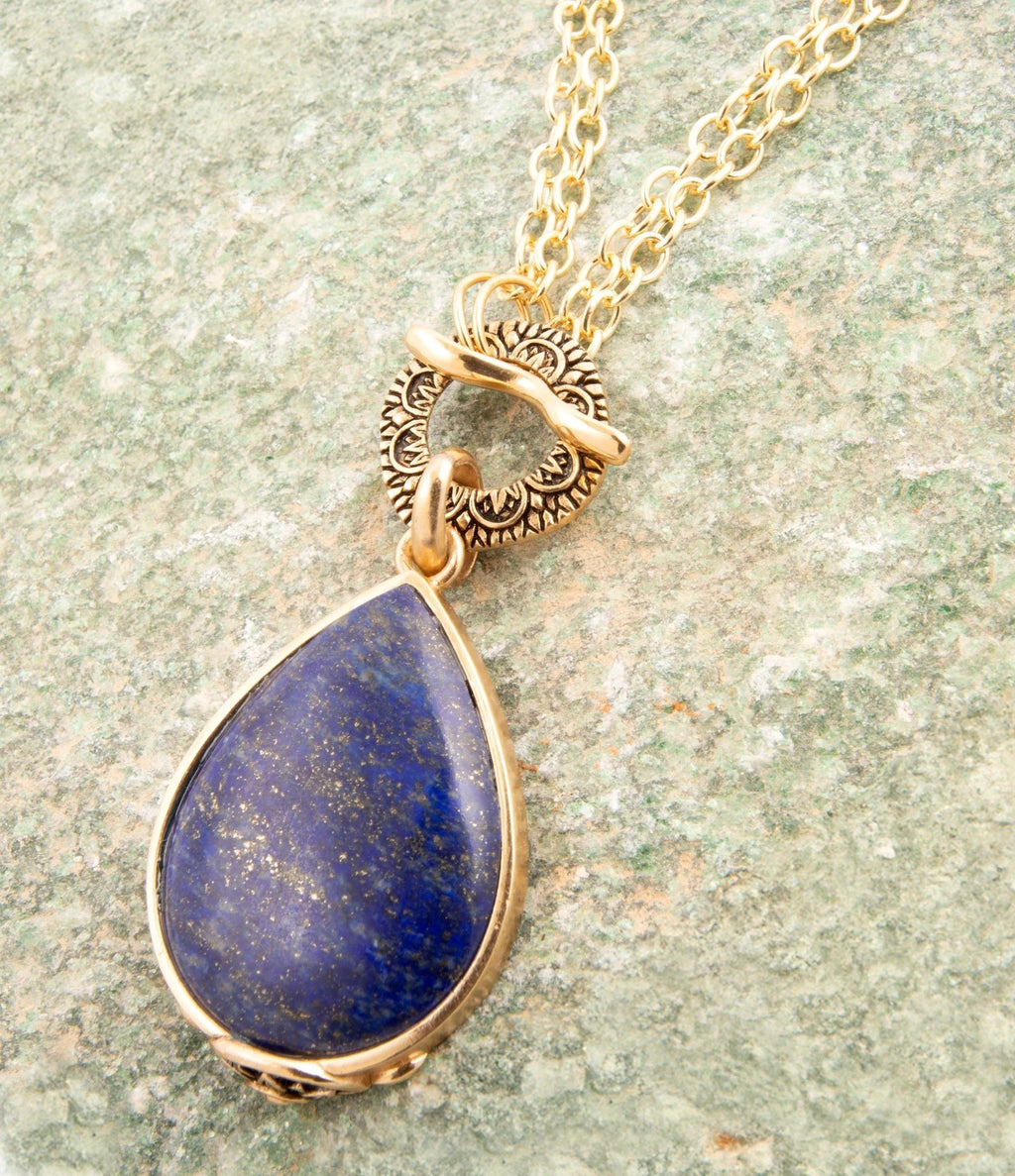 Abby Blue Lapis Golden Pendant Necklace by Barse Jewelry