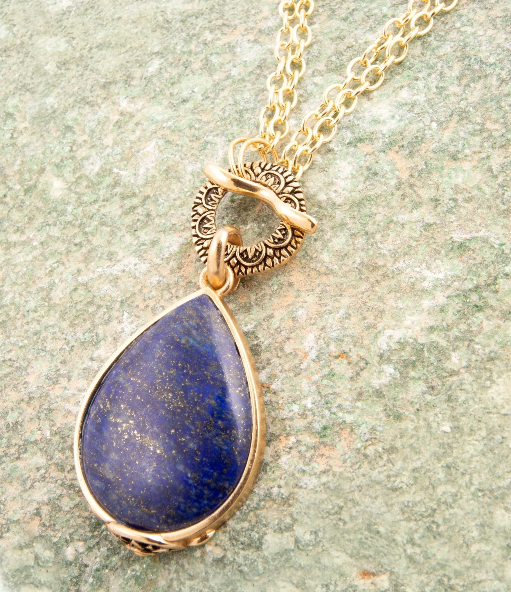 Abby Blue Lapis Golden Pendant Necklace by Barse Jewelry