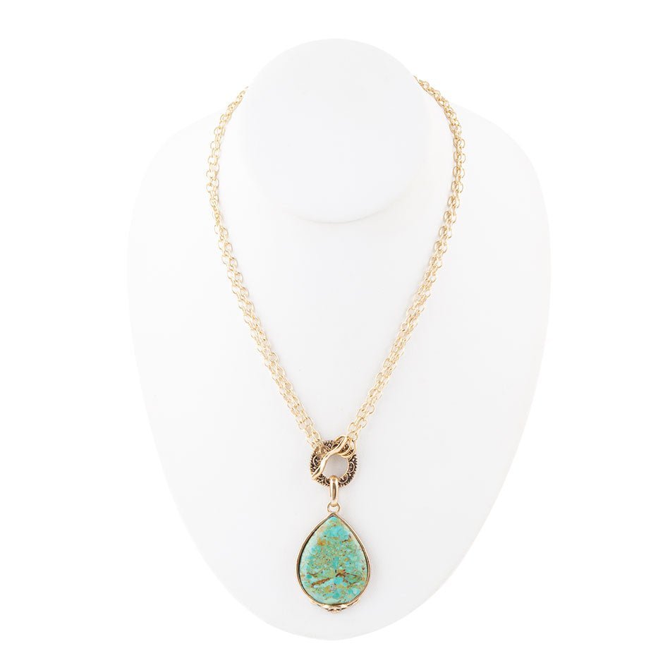 Abby Blue Turquoise and Golden Bronze Pendant Necklace Necklaces La Vie Bien Abby Blue Turquoise and Golden Bronze Pendant Necklace