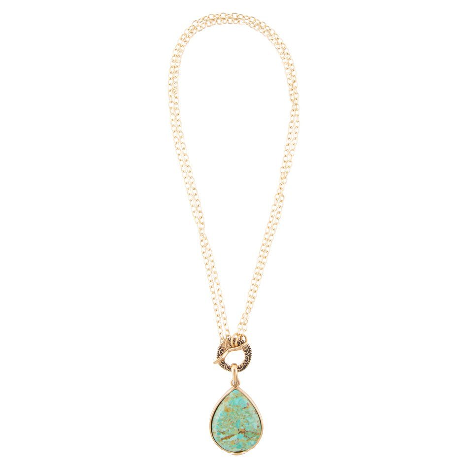 Abby Blue Turquoise and Golden Bronze Pendant Necklace Necklaces La Vie Bien Abby Blue Turquoise and Golden Bronze Pendant Necklace