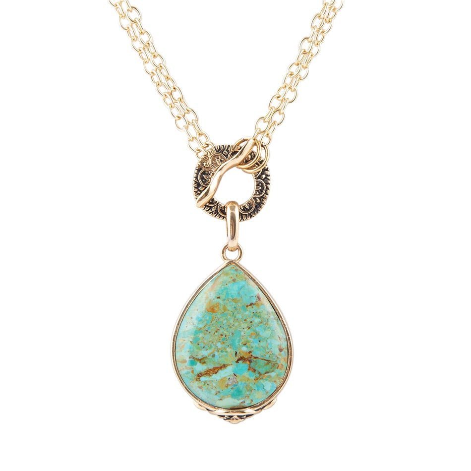 Abby Blue Turquoise and Golden Bronze Pendant Necklace Necklaces La Vie Bien Abby Blue Turquoise and Golden Bronze Pendant Necklace