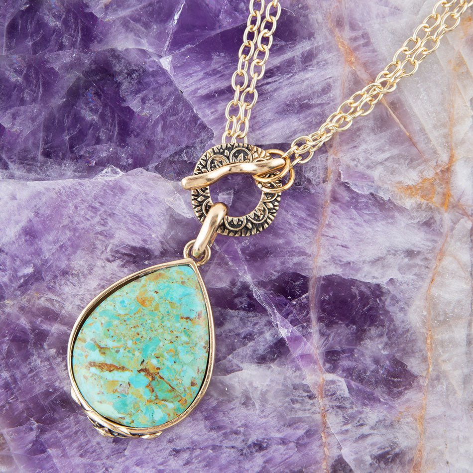 Abby Blue Turquoise and Golden Bronze Pendant Necklace
