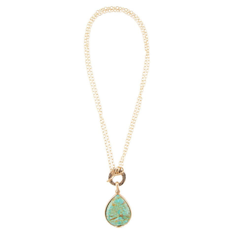 Abby Blue Turquoise and Golden Bronze Pendant Necklace