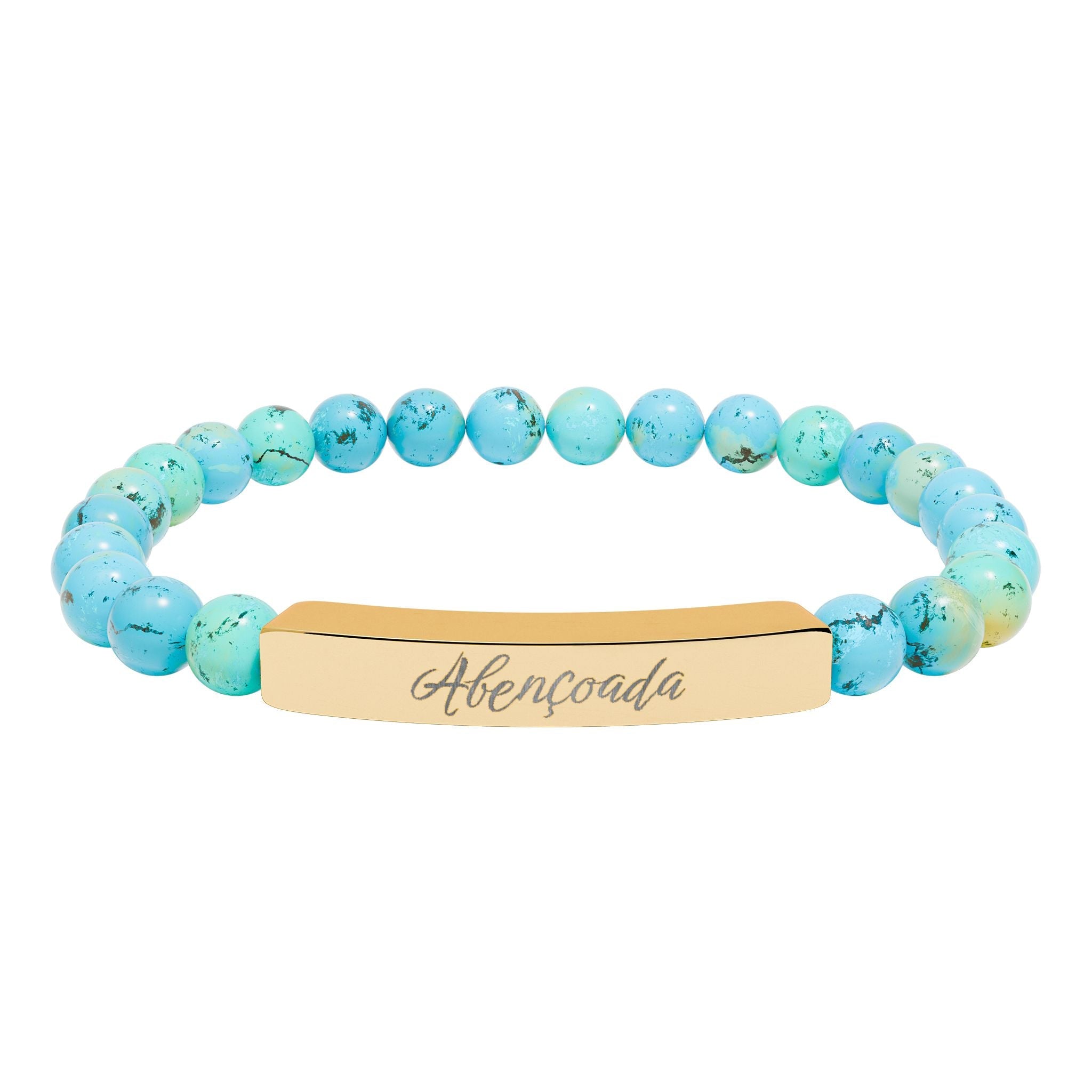 Abençoada Portuguese Blessed Engraved Natural Stone Bead Bracelet, Bar Stretch Bracelet Accessories La Vie Bien Abençoada Portuguese Blessed Engraved Natural Stone Bead Bracelet, Bar Stretch Bracelet