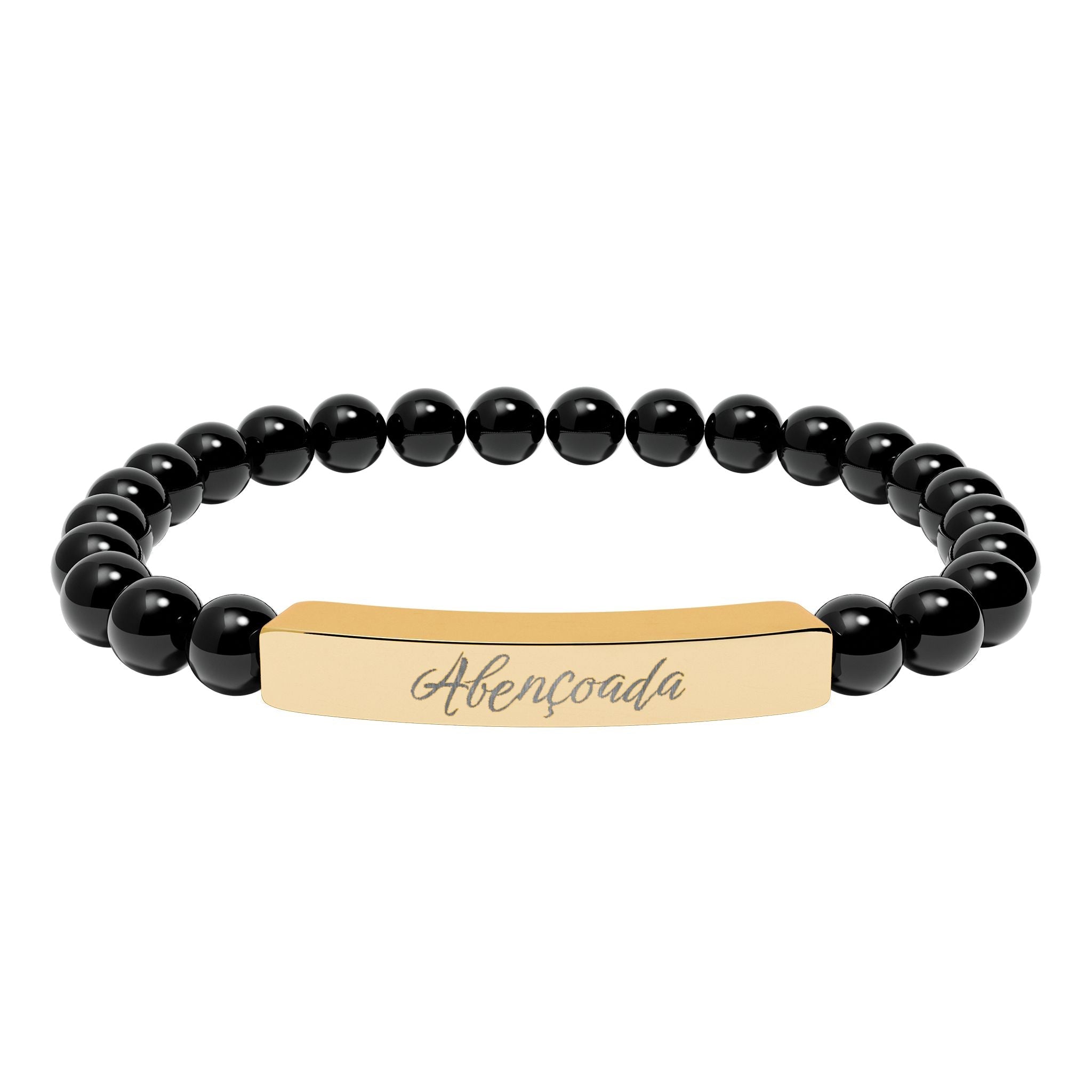 Abençoada Portuguese Blessed Engraved Natural Stone Bead Bracelet, Bar Stretch Bracelet Accessories La Vie Bien Abençoada Portuguese Blessed Engraved Natural Stone Bead Bracelet, Bar Stretch Bracelet