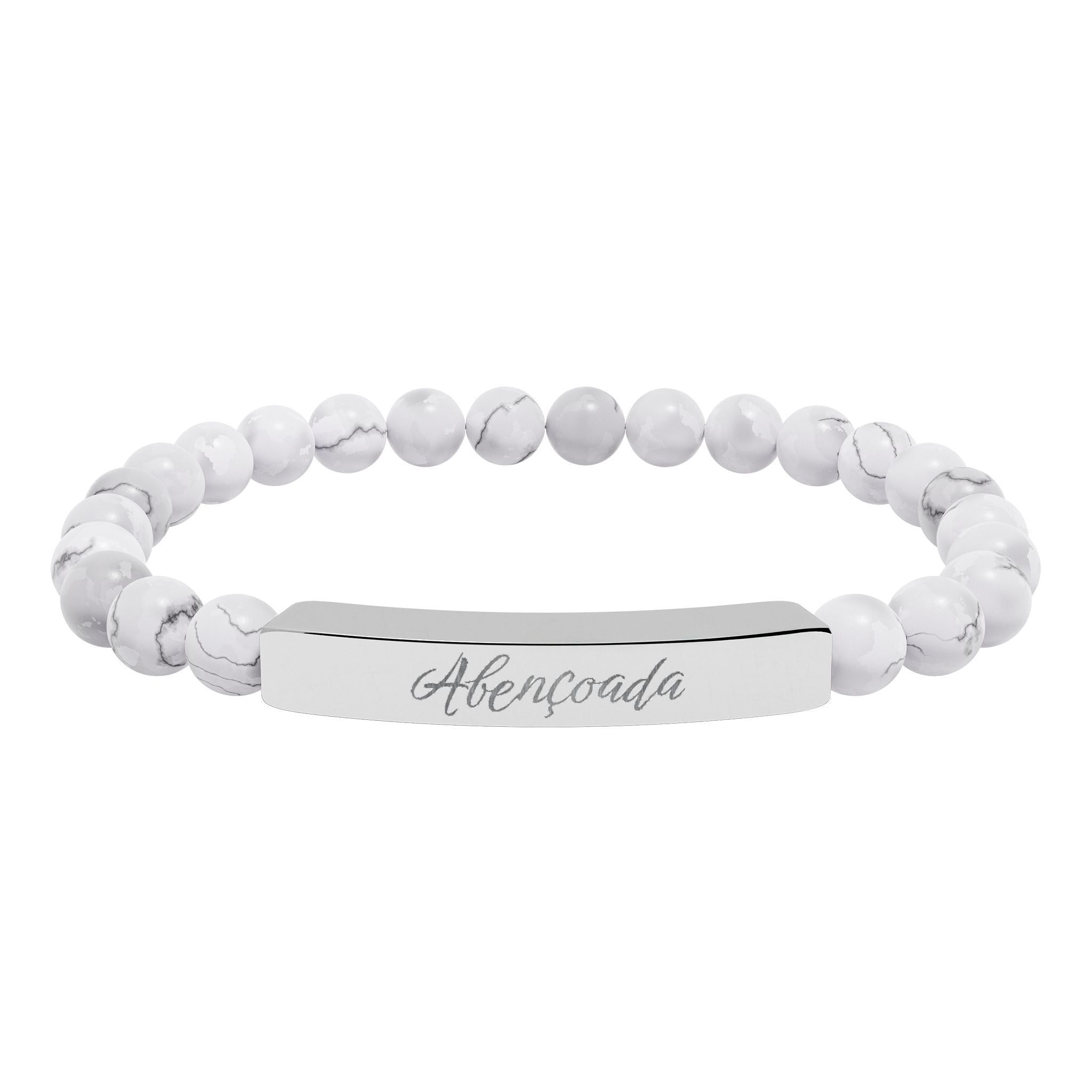 Abençoada Portuguese Blessed Engraved Natural Stone Bead Bracelet, Bar Stretch Bracelet Accessories La Vie Bien Abençoada Portuguese Blessed Engraved Natural Stone Bead Bracelet, Bar Stretch Bracelet