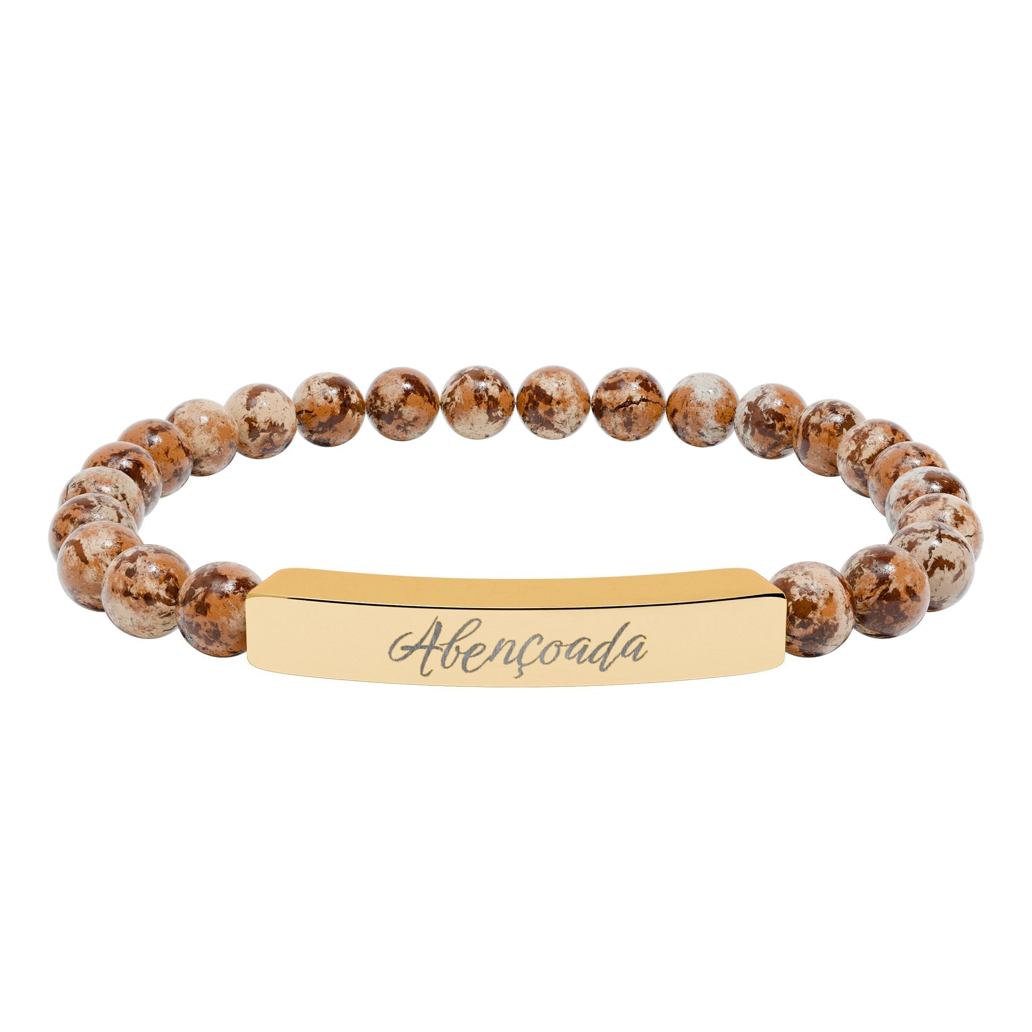 Abençoada Portuguese Blessed Engraved Natural Stone Bead Bracelet, Bar Stretch Bracelet Accessories La Vie Bien Abençoada Portuguese Blessed Engraved Natural Stone Bead Bracelet, Bar Stretch Bracelet