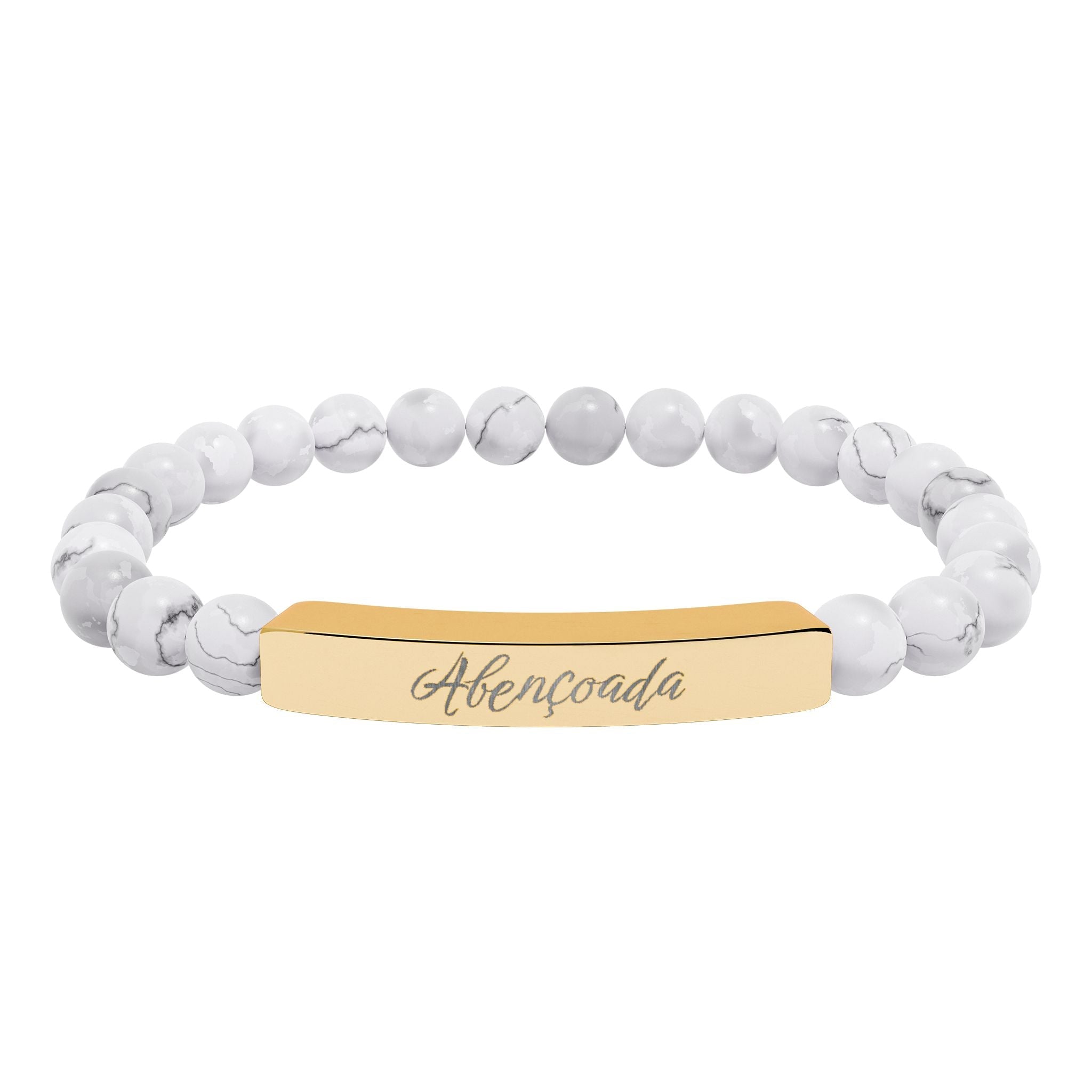Abençoada Portuguese Blessed Engraved Natural Stone Bead Bracelet, Bar Stretch Bracelet Accessories La Vie Bien Abençoada Portuguese Blessed Engraved Natural Stone Bead Bracelet, Bar Stretch Bracelet