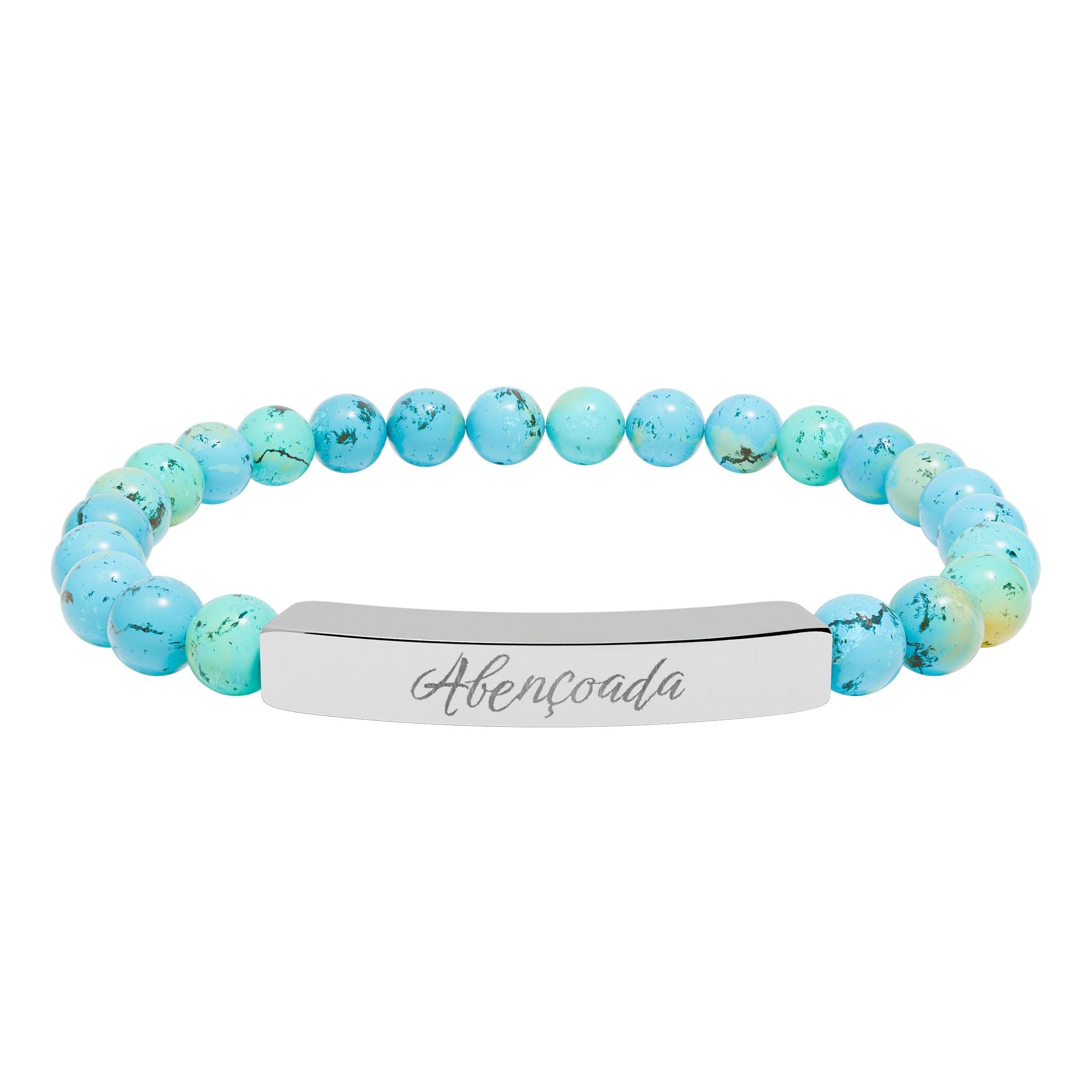 Abençoada Portuguese Blessed Engraved Natural Stone Bead Bracelet, Bar Stretch Bracelet Accessories La Vie Bien Abençoada Portuguese Blessed Engraved Natural Stone Bead Bracelet, Bar Stretch Bracelet