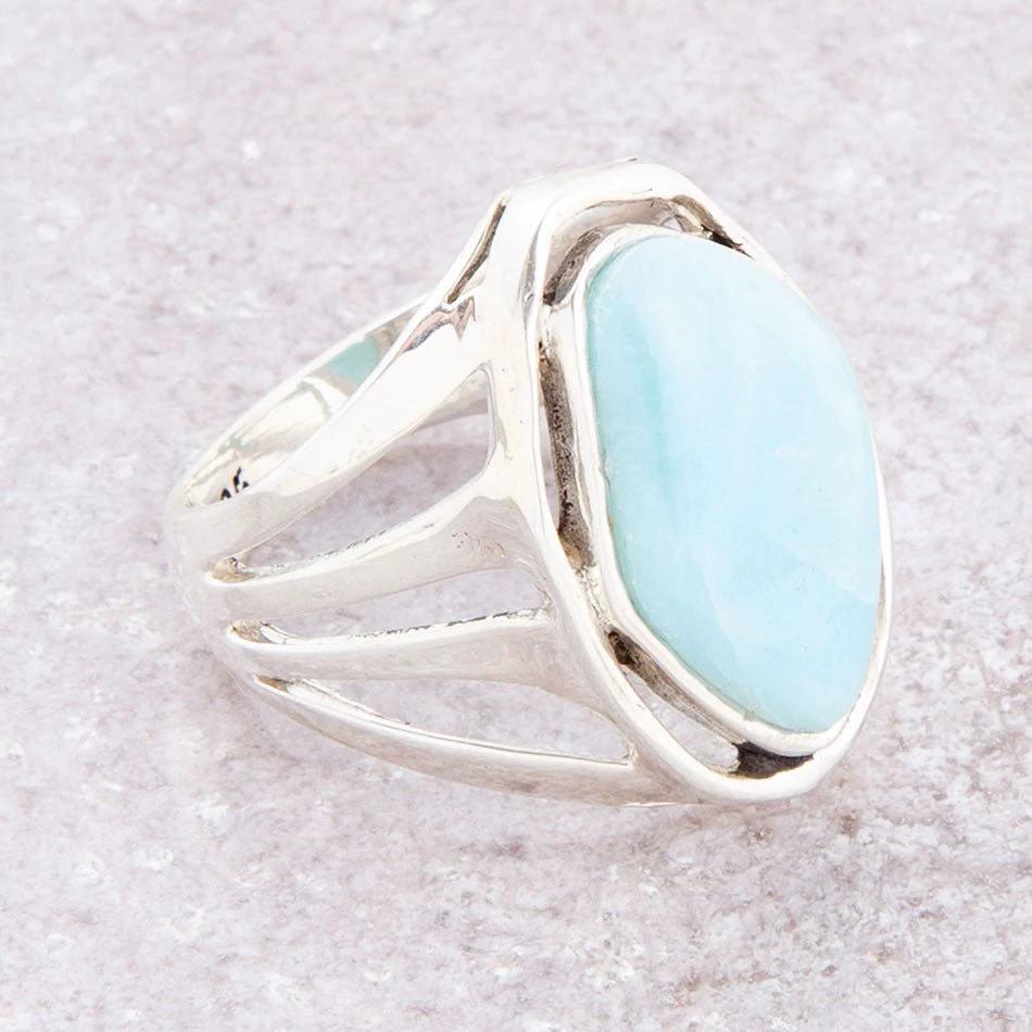 Abstract Blue Larimar and Sterling Silver Statement Ring by Barse Jewelry