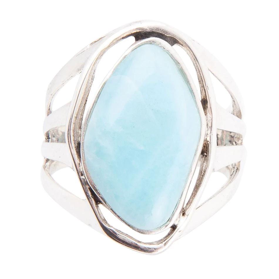Abstract Blue Larimar and Sterling Silver Statement Ring by Barse Jewelry