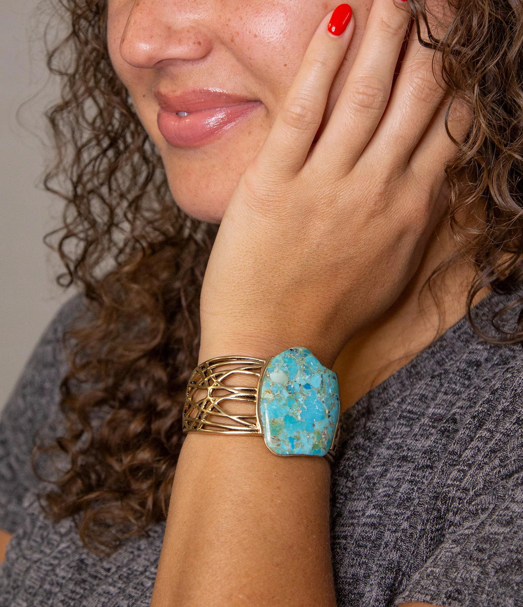 Abstract Blue Turquoise Golden Statement Cuff by Barse Jewelry