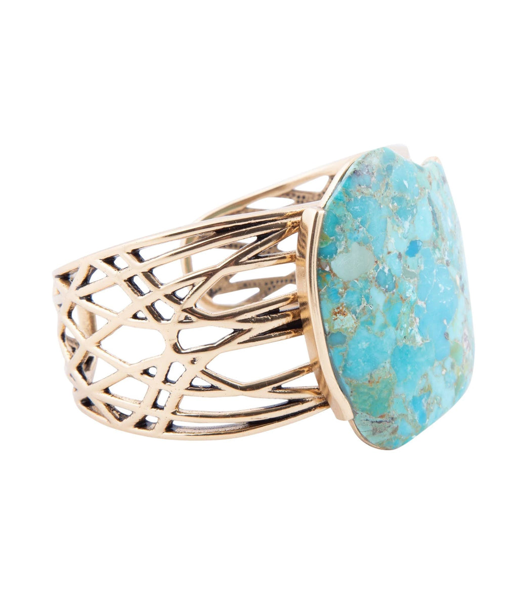 Abstract Blue Turquoise Golden Statement Cuff by Barse Jewelry