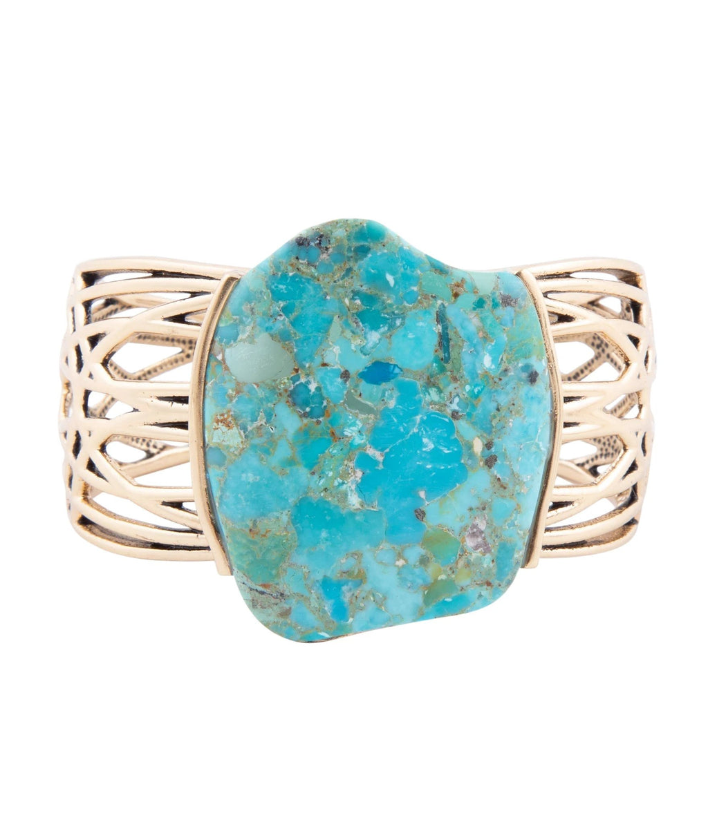 Abstract Blue Turquoise Golden Statement Cuff by Barse Jewelry