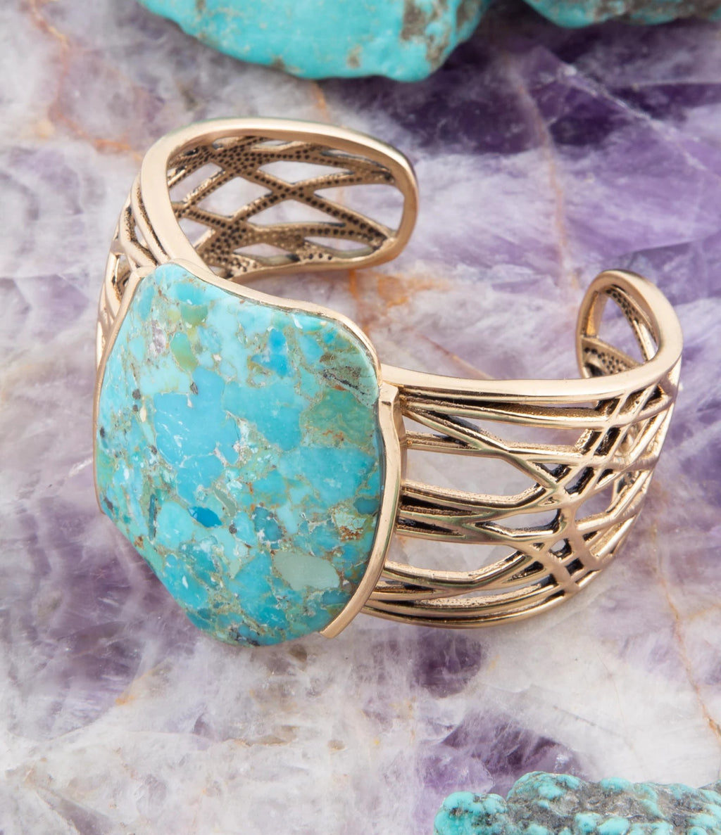 Abstract Blue Turquoise Golden Statement Cuff by Barse Jewelry