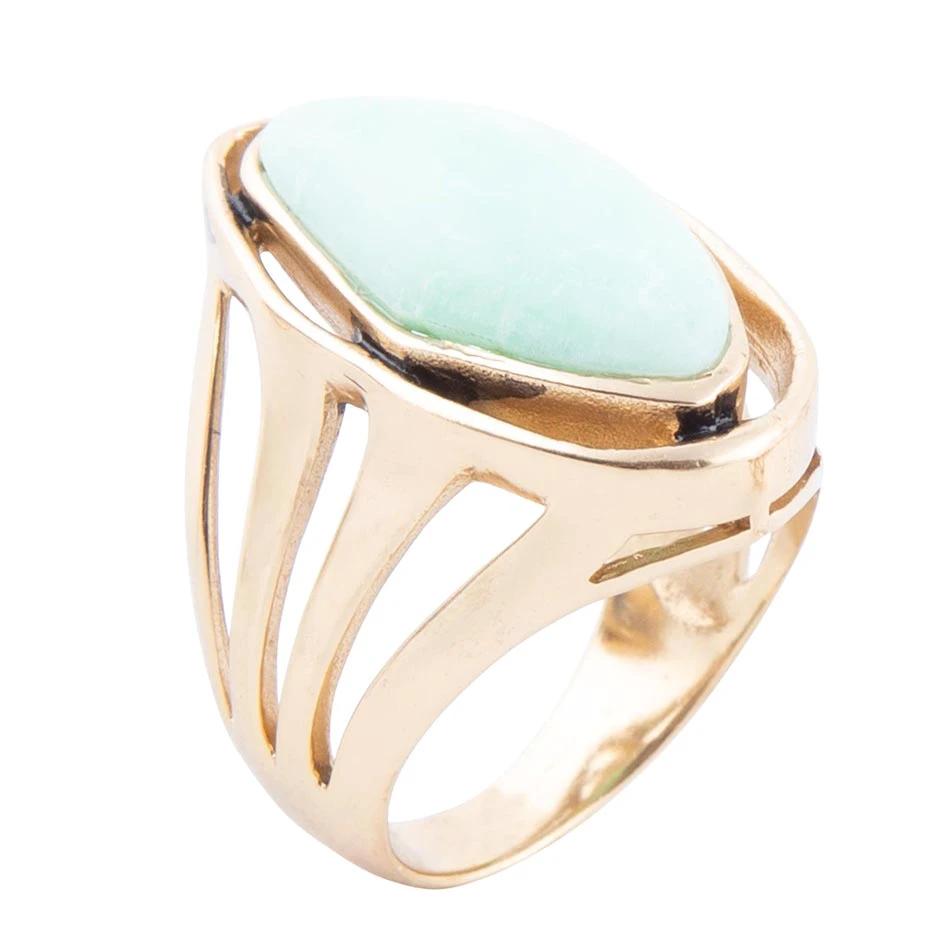 Abstract Green Chrysoprase and Golden Ring by Barse Jewelry