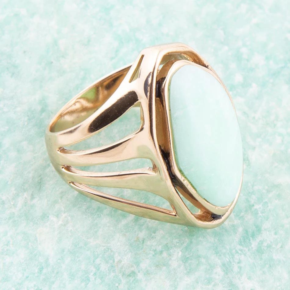 Abstract Green Chrysoprase and Golden Ring by Barse Jewelry